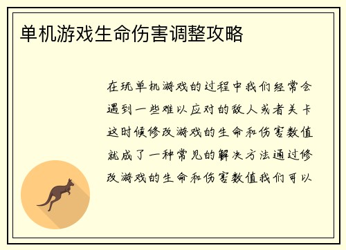 单机游戏生命伤害调整攻略